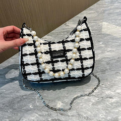 Plaid Pattern Felt Hobo Bag Retro Shoulder Purse & Handbag