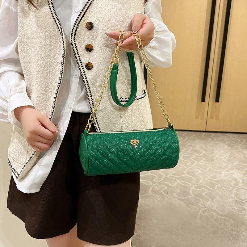 Quilted Duffel Bag with Metal Tree Decor Shoulder Bag
