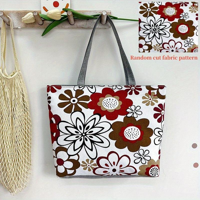 Floral Print Tote Bag Large Capacity Canvas Handbag Women's Shoulder Bag