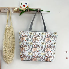 Floral Print Tote Bag Large Capacity Canvas Handbag Women's Shoulder Bag