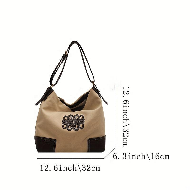 Large Capacity Patchwork Canvas Shoulder Bag Retro Style Tote Bag