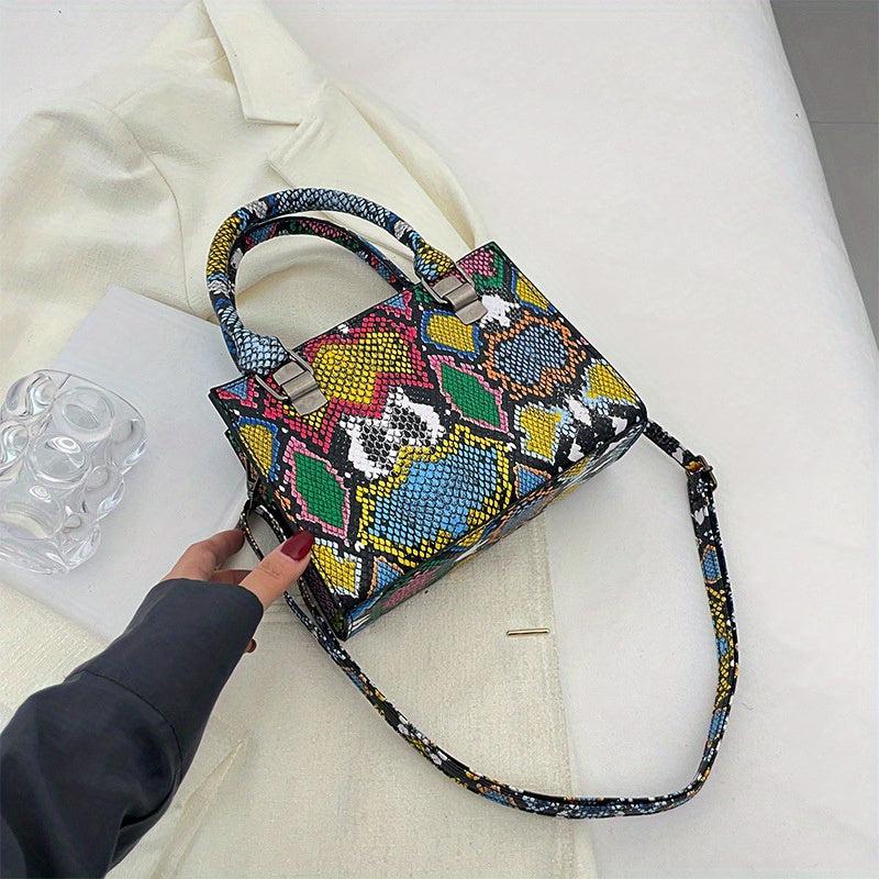 Snake Skin Pattern Shoulder Bag Stylish Satchel for Women