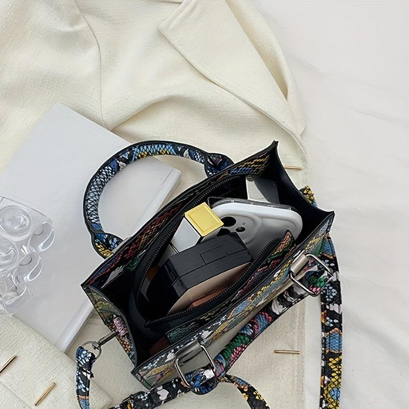 Snake Skin Pattern Shoulder Bag Stylish Satchel for Women
