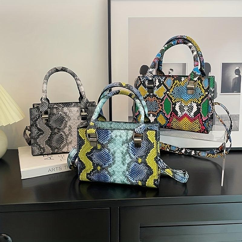 Snake Skin Pattern Shoulder Bag Stylish Satchel for Women