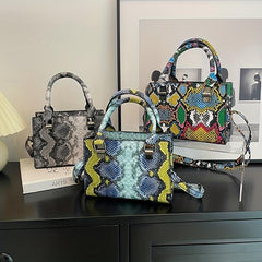 Snake Skin Pattern Shoulder Bag Stylish Satchel for Women