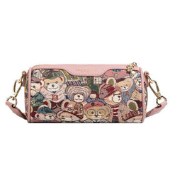 Bear Pattern Boston Bag Faux Leather Crossbody Bag