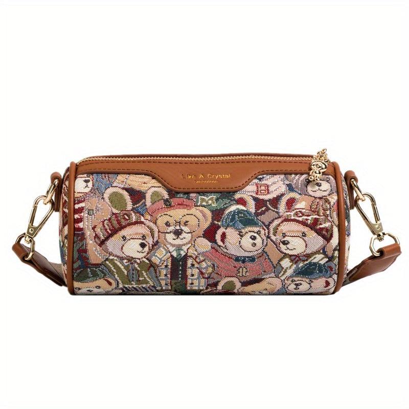 Bear Pattern Boston Bag Faux Leather Crossbody Bag