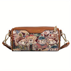 Bear Pattern Boston Bag Faux Leather Crossbody Bag
