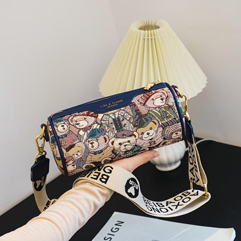 Bear Pattern Boston Bag Faux Leather Crossbody Bag