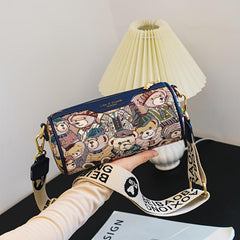 Bear Pattern Boston Bag Faux Leather Crossbody Bag