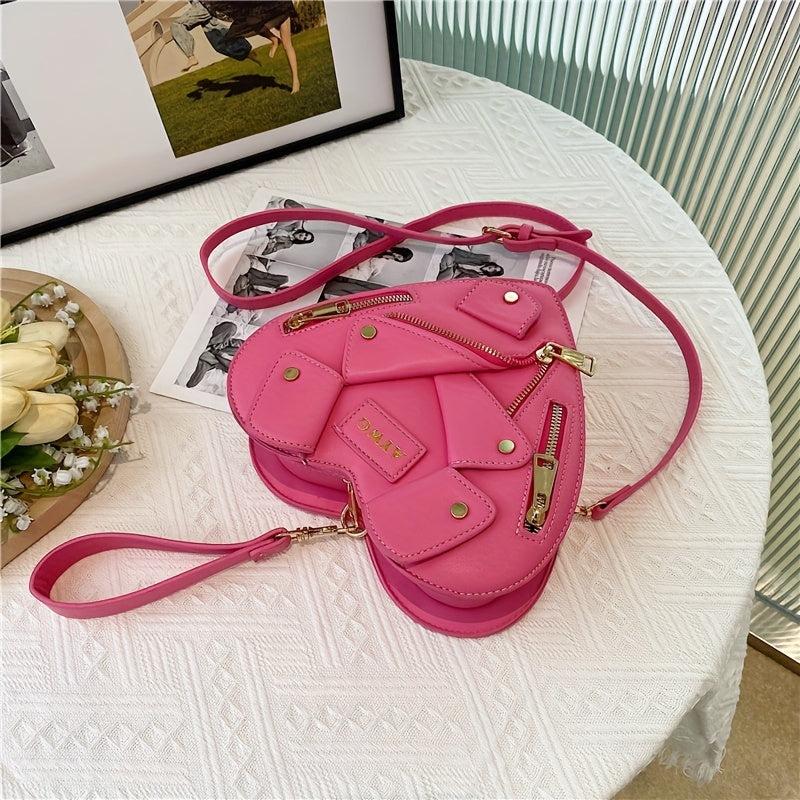 Y2K Heart Pattern Zipper Shoulder Crossbody Bag