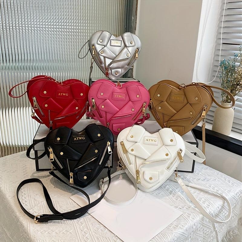 Y2K Heart Pattern Zipper Shoulder Crossbody Bag