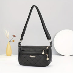 Argyle Quilted Shoulder Bag Solid Handbag Women's Zipper Crossbody Bag