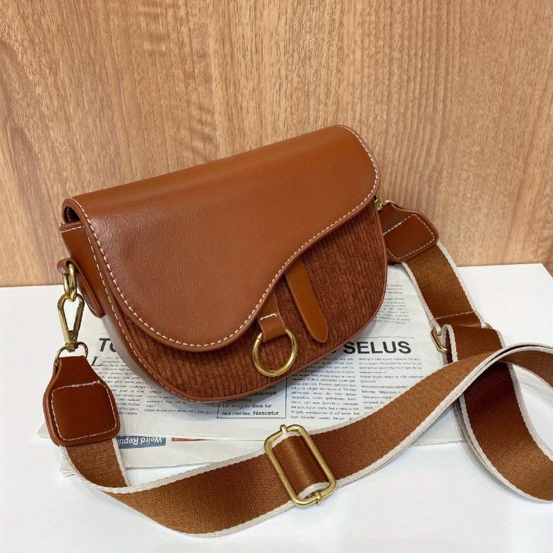 Vintage Crossbody Saddle Bag Retro PU Shoulder Bag Women's Casual Handbag