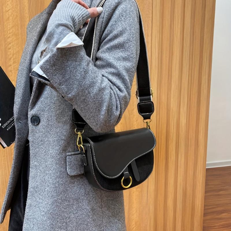 Vintage Crossbody Saddle Bag Retro PU Shoulder Bag Women's Casual Handbag