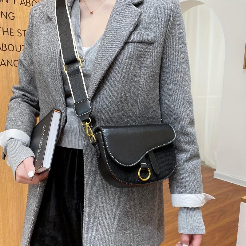 Vintage Crossbody Saddle Bag Retro PU Shoulder Bag Women's Casual Handbag