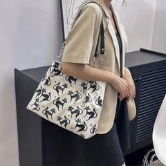Cat Pattern Tote Bag Nylon Shoulder Bag Casual Commuter Bag