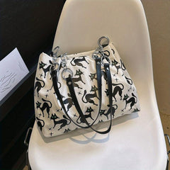 Cat Pattern Tote Bag Nylon Shoulder Bag Casual Commuter Bag