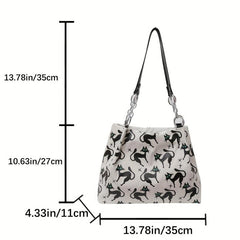 Cat Pattern Tote Bag Nylon Shoulder Bag Casual Commuter Bag