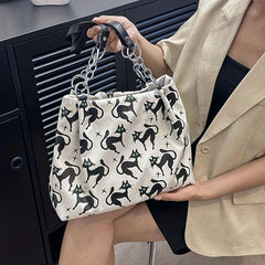 Cat Pattern Tote Bag Nylon Shoulder Bag Casual Commuter Bag