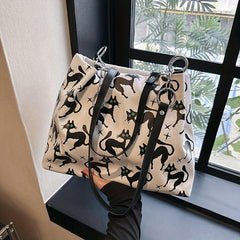 Cat Pattern Tote Bag Nylon Shoulder Bag Casual Commuter Bag