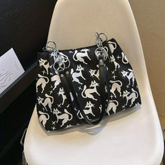 Cat Pattern Tote Bag Nylon Shoulder Bag Casual Commuter Bag