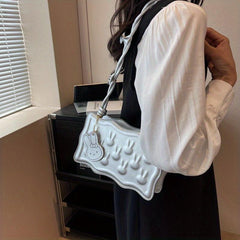 Bunny Pattern Square Shoulder Bag with Bowknot Decor Strap