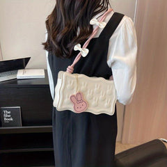 Bunny Pattern Square Shoulder Bag with Bowknot Decor Strap