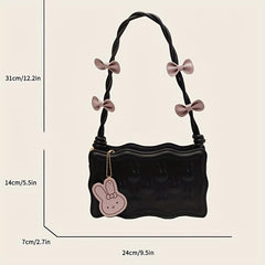Bunny Pattern Square Shoulder Bag with Bowknot Decor Strap