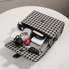 Colorblock Crossbody Bag Houndstooth Pattern Tweed Shoulder Purse
