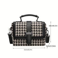 Colorblock Crossbody Bag Houndstooth Pattern Tweed Shoulder Purse