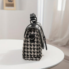 Colorblock Crossbody Bag Houndstooth Pattern Tweed Shoulder Purse