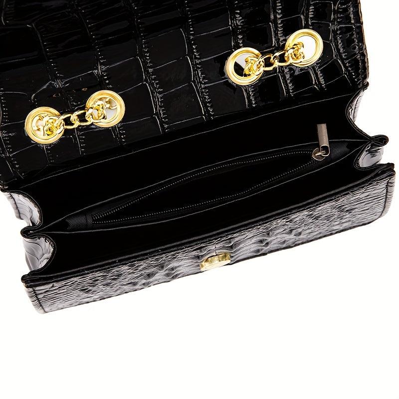 Vintage Crocodile Pattern Crossbody Bag Flap Shoulder Bag Women's Classic Handba