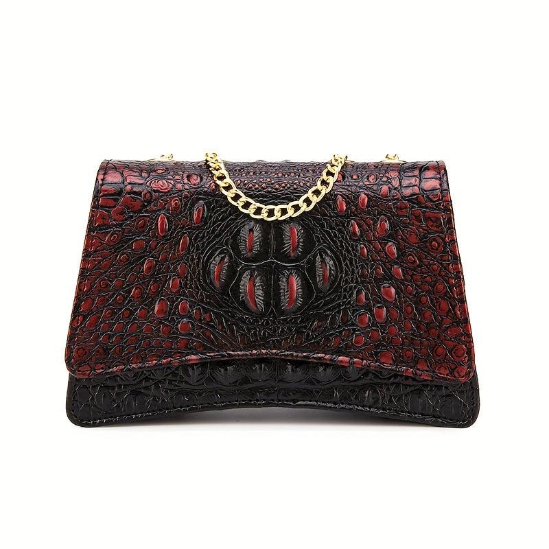 Vintage Crocodile Pattern Crossbody Bag Flap Shoulder Bag Women's Classic Handba