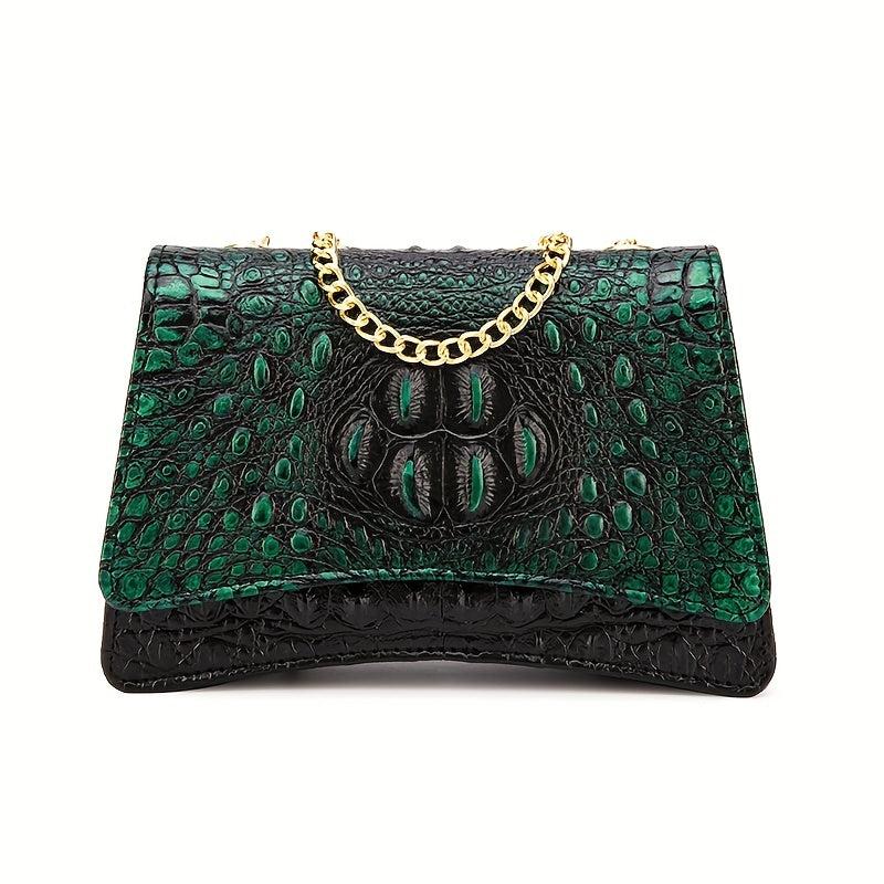 Vintage Crocodile Pattern Crossbody Bag Flap Shoulder Bag Women's Classic Handba