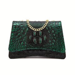Vintage Crocodile Pattern Crossbody Bag Flap Shoulder Bag Women's Classic Handba