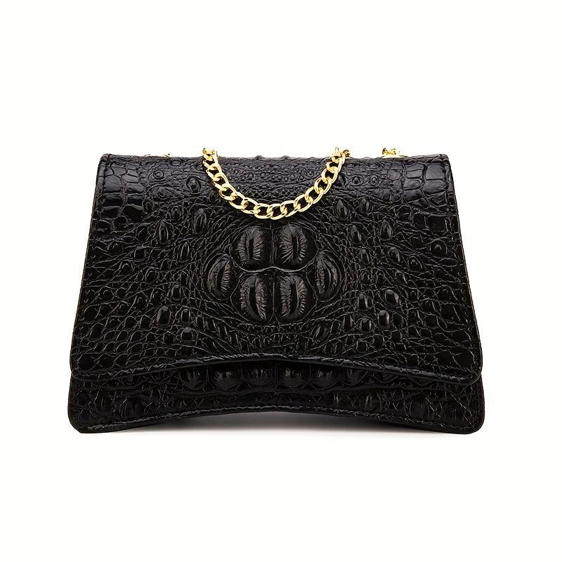 Vintage Crocodile Pattern Crossbody Bag Flap Shoulder Bag Women's Classic Handba