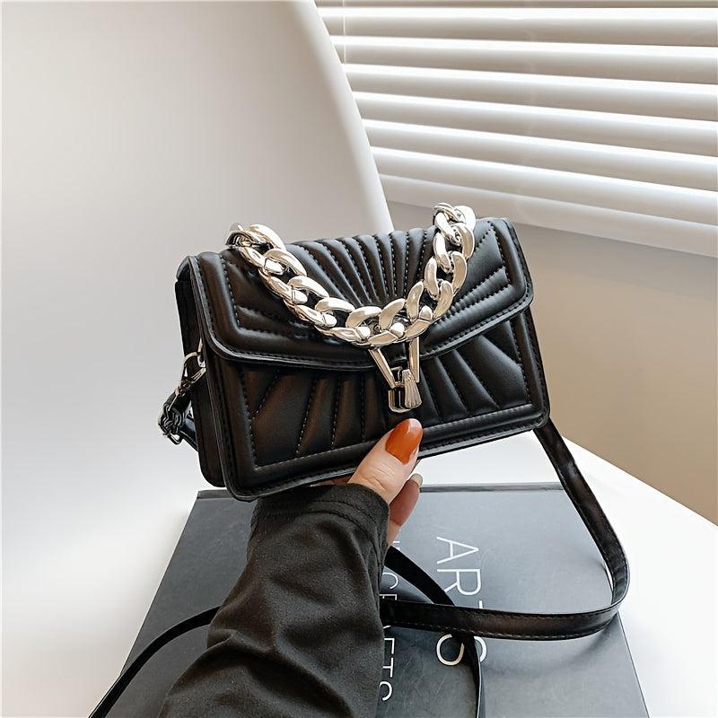 Quilted Crossbody Bag Chain Shoulder Purse With Turn Lock