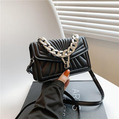 Quilted Crossbody Bag Chain Shoulder Purse With Turn Lock