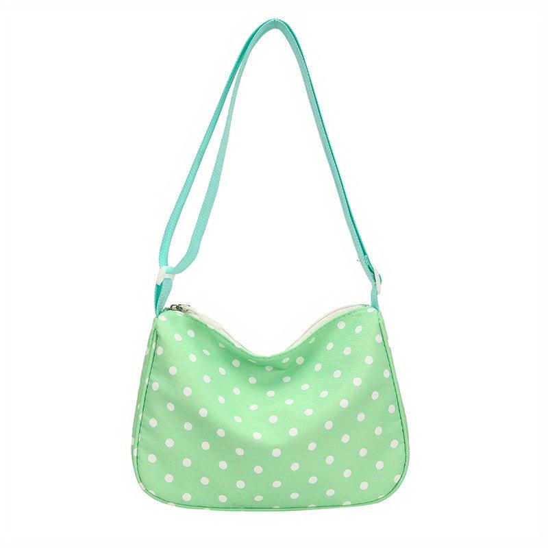 Polka Dot Nylon Shoulder Bag Adjustable Strap Zipper Crossbody Bag