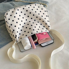 Polka Dot Nylon Shoulder Bag Adjustable Strap Zipper Crossbody Bag