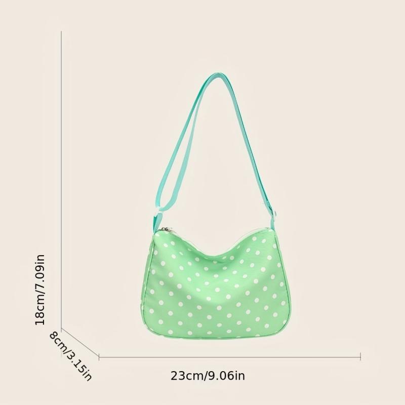 Polka Dot Nylon Shoulder Bag Adjustable Strap Zipper Crossbody Bag