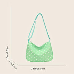 Polka Dot Nylon Shoulder Bag Adjustable Strap Zipper Crossbody Bag