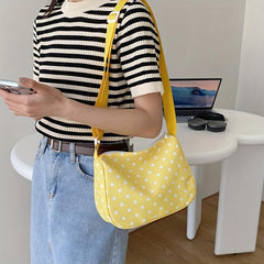 Polka Dot Nylon Shoulder Bag Adjustable Strap Zipper Crossbody Bag
