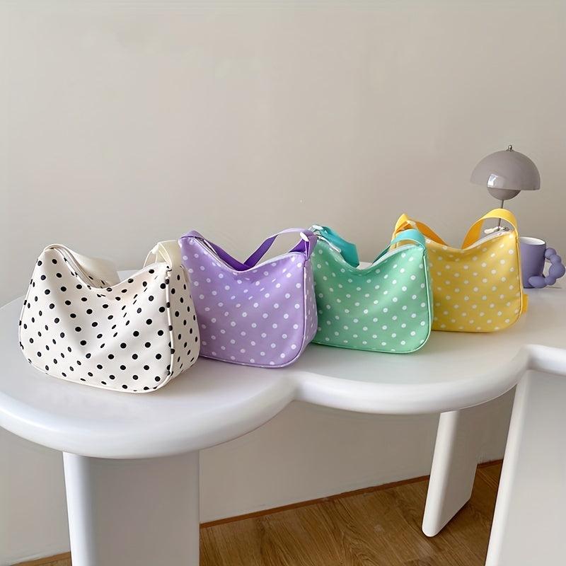 Polka Dot Nylon Shoulder Bag Adjustable Strap Zipper Crossbody Bag