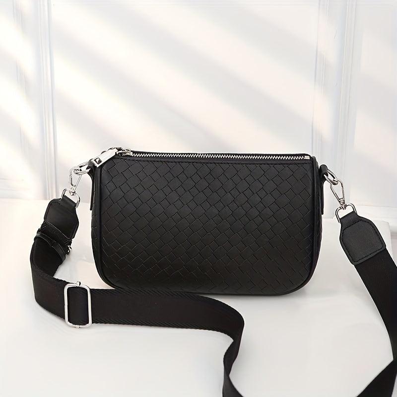 Women's Woven Crossbody Bag with Wide Strap