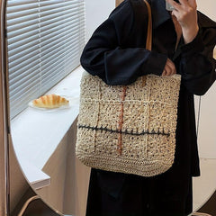 Boho Style Straw Tote Bag with Tassel, Beach Vacation Bag
