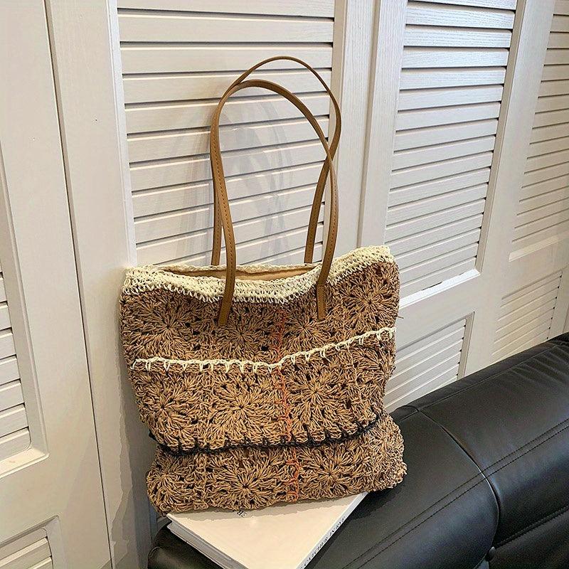 Boho Style Straw Tote Bag with Tassel, Beach Vacation Bag