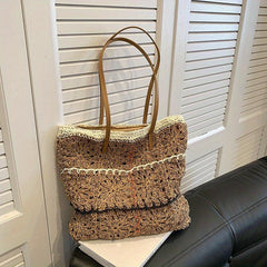 Boho Style Straw Tote Bag with Tassel, Beach Vacation Bag