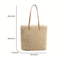 Boho Style Straw Tote Bag with Tassel, Beach Vacation Bag